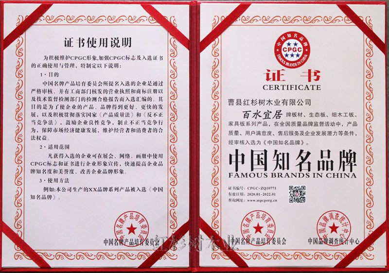 中国着名品牌证书